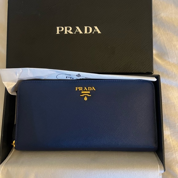Prada Saffiano Large Leather Bluette Wallet - Picture 1 of 10
